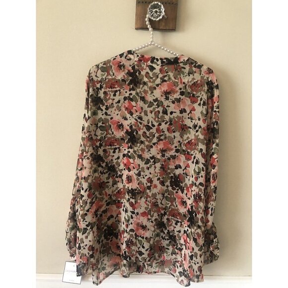 NWT Sag Harbor Womens Size 1X Fireberry Floral Blouse Long Sleeve Semi Sheer - Picture 7 of 9